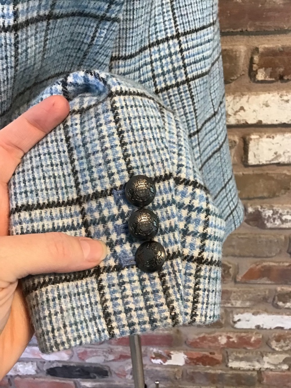 TALBOTS Women's Blue Black Houndstooth Plaid Wool Blend Blazer Jacket 6 NEW - Picture 6 of 10